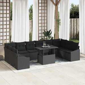 vidaXL Set de canapele pentru grădină 11 pcs Negru 100 x 55 x 73 cm imagine