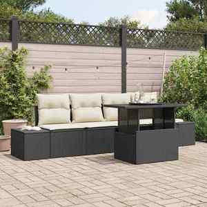 vidaXL Set de canapele pentru grădină cu pernă 5 pcs negru și crem imagine