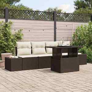 vidaXL Set de canapele pentru grădină cu pernă 5 pcs maro și crem imagine