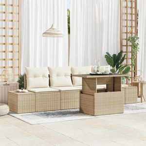 vidaXL Set de canapele pentru grădină cu pernă 5 pcs Bej și crem imagine