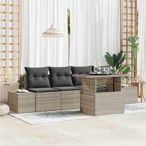 vidaXL Set de canapele pentru grădină cu pernă 5 pcs Gri deschis imagine