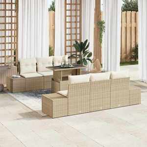 vidaXL Set de canapele pentru grădină cu pernă 7 pcs bej și crem imagine