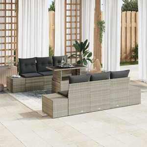 vidaXL Set de canapele pentru grădină cu pernă 7 pcs Gri deschis imagine