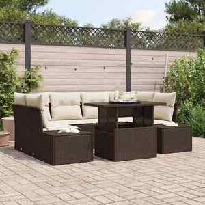vidaXL Set de canapele pentru grădină cu pernă 7 pcs maro și crem imagine