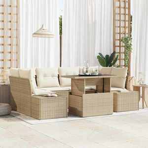 vidaXL Set de canapele pentru grădină cu pernă 7 pcs bej și crem imagine