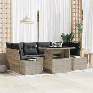 vidaXL Set de canapele pentru grădină cu pernă 7 pcs Gri deschis imagine