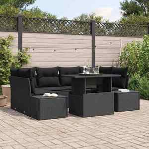 vidaXL Set de canapele pentru grădină 7 pcs Negru 100 x 55 x 73 cm imagine
