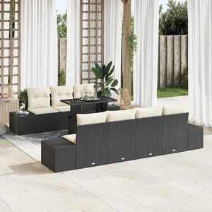 vidaXL Set de canapele pentru grădină cu pernă 8 pcs negru și crem imagine