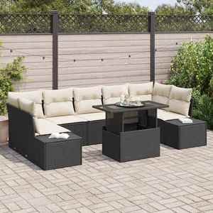 vidaXL Set de canapele pentru grădină cu pernă 8 pcs negru și crem imagine