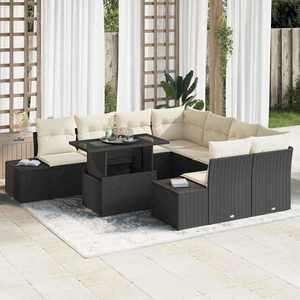 vidaXL Set de canapele pentru grădină cu pernă 9 pcs negru și crem imagine