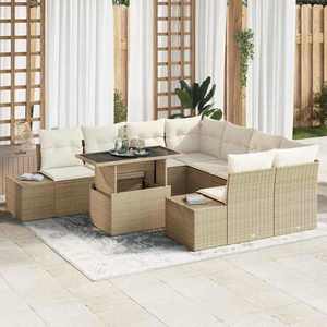 vidaXL Set de canapele pentru grădină cu pernă 9 pcs bej și crem imagine
