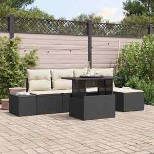 vidaXL Set de canapele pentru grădină cu pernă 6 pcs negru și crem imagine