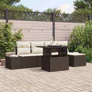 vidaXL Set de canapele pentru grădină cu pernă 6 pcs maro și crem imagine