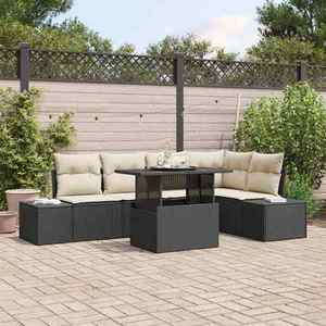 vidaXL Set de canapele pentru grădină cu pernă 6 pcs Negru Rattan poli imagine