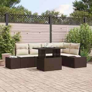 vidaXL Set de canapele pentru grădină cu pernă 6 pcs Maro Rattan poli imagine