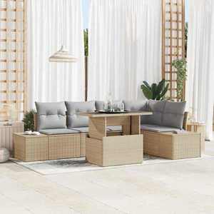 vidaXL Set de canapele pentru grădină cu pernă 6 pcs Bej Rattan poli imagine