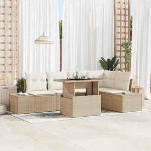 vidaXL Set de canapele pentru grădină cu pernă 6 pcs Bej Rattan poli imagine