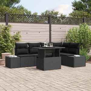 vidaXL Set de canapele pentru grădină cu pernă 6 pcs Negru Rattan poli imagine