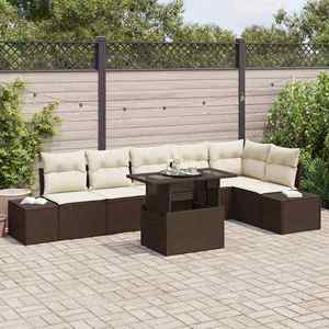 vidaXL Set de canapele pentru grădină cu pernă 7 pcs maro și crem imagine
