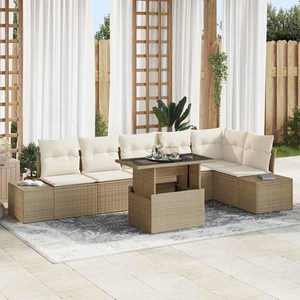 vidaXL Set de canapele pentru grădină cu pernă 7 pcs bej și crem imagine