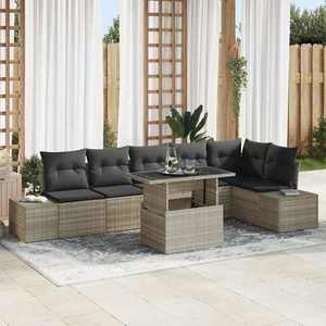 vidaXL Set de canapele pentru grădină cu pernă 7 pcs Gri deschis imagine