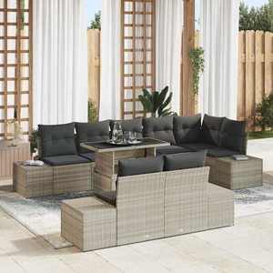 vidaXL Set de canapele pentru grădină cu pernă 9 pcs Gri deschis imagine