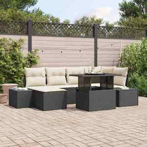 vidaXL Set de canapele pentru grădină cu pernă 7 pcs negru și crem imagine