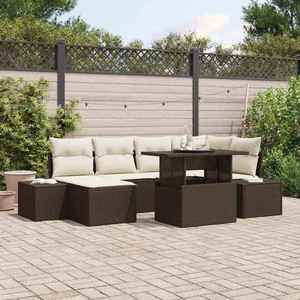 vidaXL Set de canapele pentru grădină cu pernă 7 pcs maro și crem imagine