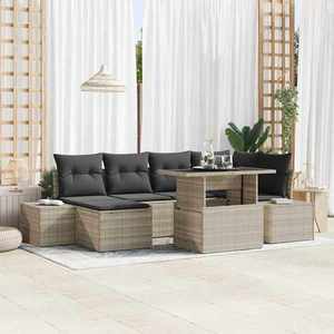 vidaXL Set de canapele pentru grădină cu pernă 7 pcs Gri deschis imagine