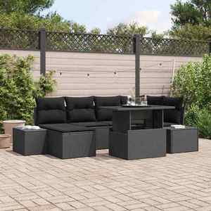 vidaXL Set de canapele pentru grădină cu pernă 7 pcs Negru imagine