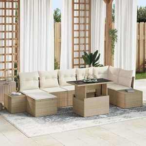 vidaXL Set de canapele pentru grădină cu pernă 8 pcs bej și crem imagine