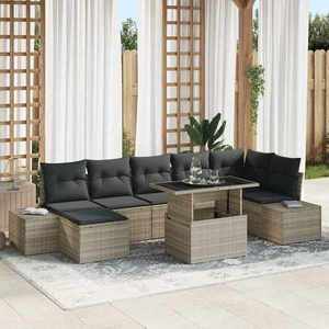 vidaXL Set de canapele pentru grădină cu pernă 8 pcs Gri deschis imagine