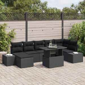 vidaXL Set de canapele pentru grădină cu pernă 8 pcs Negru imagine