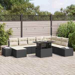 vidaXL Set de canapele pentru grădină cu pernă 9 pcs negru și crem imagine