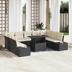 vidaXL Set de canapele pentru grădină cu pernă 10 pcs negru și crem imagine