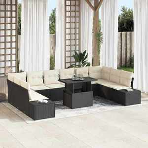 vidaXL Set de canapele pentru grădină cu pernă 11 pcs negru și crem imagine