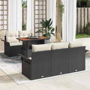 vidaXL Set de canapele pentru grădină cu pernă 6 pcs negru și crem imagine