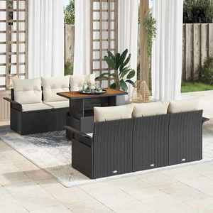 vidaXL Set de canapele pentru grădină cu pernă 7 pcs negru și crem imagine