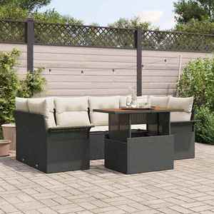 vidaXL Set de canapele pentru grădină cu pernă 7 pcs negru și crem imagine