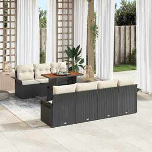 vidaXL Set de canapele pentru grădină cu pernă 8 pcs negru și crem imagine