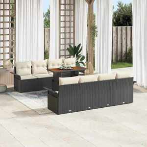 vidaXL Set de canapele pentru grădină cu pernă 7 pcs negru și crem imagine