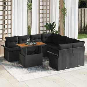 vidaXL Set de canapele pentru grădină cu pernă 9 pcs Negru imagine