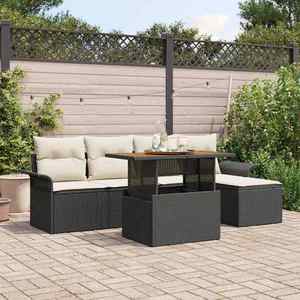 vidaXL Set de canapele pentru grădină cu pernă 6 pcs negru și crem imagine