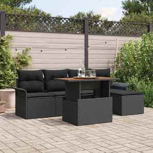vidaXL Set de canapele pentru grădină cu pernă 6 pcs Negru imagine