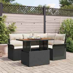 vidaXL Set de canapele pentru grădină cu pernă 5 pcs negru și crem imagine