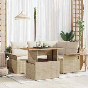vidaXL Set de canapele pentru grădină cu pernă 5 pcs bej și crem imagine