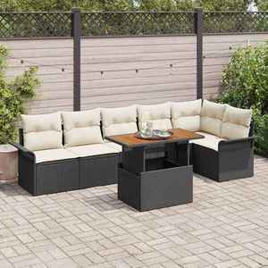 vidaXL Set de canapele pentru grădină cu pernă 7 pcs negru și crem imagine