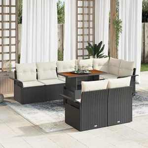 vidaXL Set de canapele pentru grădină cu pernă 9 pcs negru și crem imagine