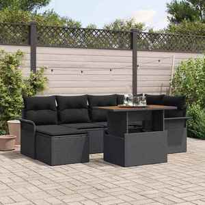 vidaXL Set de canapele pentru grădină cu pernă 7 pcs Negru imagine