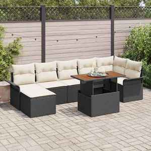 vidaXL Set de canapele pentru grădină cu pernă 8 pcs negru și crem imagine